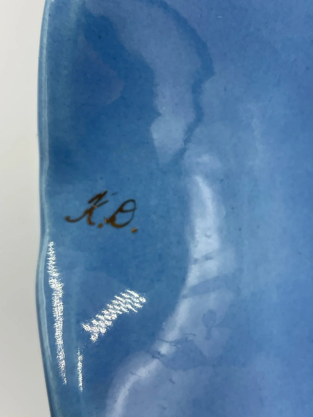Vintage Jeannette Glass Company “Iris & Herringbone” Serving Bowl Painted Blue